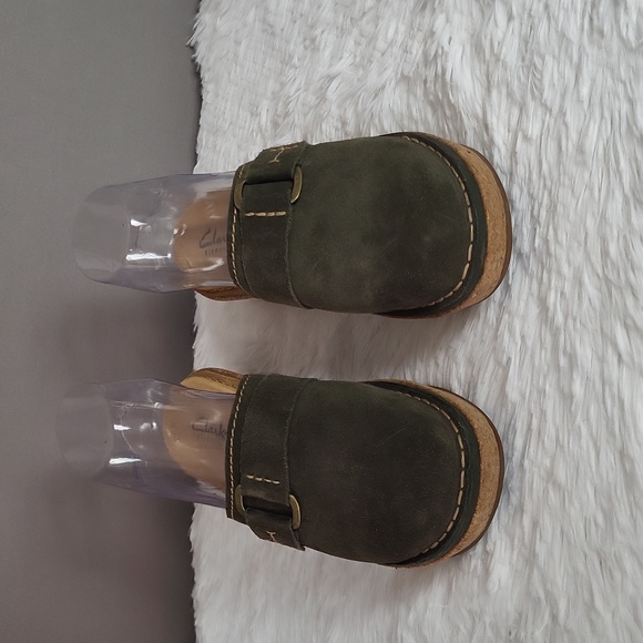 Clark's Elements Leather Olive Cork Wedge Clog, Women's Size 6M - Picture 2 of 11